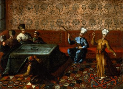 Figures Gathered Round a Kursi with a Musician and a Dancer Performing before Them by Jean Baptiste Vanmour